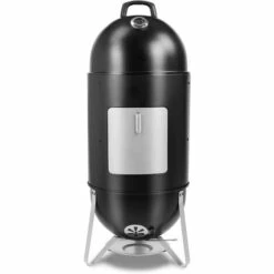 PEDY Barbecue Fumoir 3-en-1 Avec Bol D'eau, 2 Grilles De Gril Et Thermomètre,46,5 X 46,5 X 117 Cm