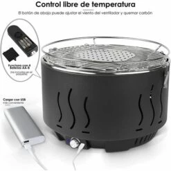 PEDY Barbecue Charbon Avec Interface Mirco Et Ventilateur Intégré, Portable，35x35x25cm -France Barbecue Soldes Boutique 42612692 3