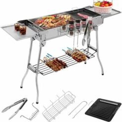 PEDY Barbecue Charbon Avec Double Ailes Pliantes En Acier Inoxydable (122 X 30 X 75 Cm)
