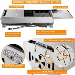 PEDY Barbecue Charbon Avec Double Ailes Pliantes En Acier Inoxydable (122 X 30 X 75 Cm) -France Barbecue Soldes Boutique 42612699 4