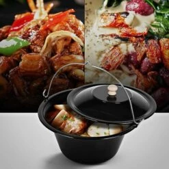 BAMNY Barbecue Suspendu Sur Trépied, Pot De Goulash (6 L) Avec Trépied (151 Cm) Et Cha?ne Suspendue (250 Cm), Set Marmite à Goulasch Réglable En Hauteur, émaillé, Résistant Aux Rayures -France Barbecue Soldes Boutique 42678080 4