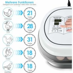 Gizcam Couveuse Automatique De 18 œufs Au Plus , Incubateur D'oeufs Transparent Et Digital, Affichage Et Contrôle De La Température, Pour Dinde/Oie/Oiseau/Caille/Poulet, Avec Instructions Multilingues -France Barbecue Soldes Boutique 42694197 4