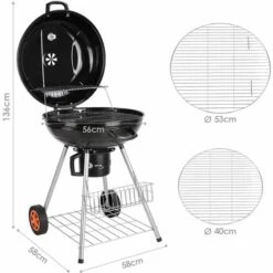 Gizcam Barbecue Charbon De Bois Avec Couvercle Réversible Et Thermomètre 58 X 58 X 87 Cm -France Barbecue Soldes Boutique 42694322 2