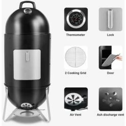 Gizcam Barbecue Fumoir 3-en-1 Avec Bol D'eau, 2 Grilles De Gril Et Thermomètre,46,5 X 46,5 X 117 Cm 8 Gizcam Barbecue Fumoir 3-en-1 Avec Bol D'eau, 2 Grilles De Gril Et Thermomètre,46,5 X 46,5 X 117 Cm -France Barbecue Soldes Boutique 42694347 2