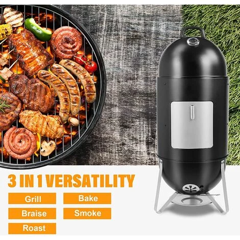 Gizcam Barbecue Fumoir 3-en-1 Avec Bol D'eau, 2 Grilles De Gril Et Thermomètre,46,5 X 46,5 X 117 Cm 7 Gizcam Barbecue Fumoir 3-en-1 Avec Bol D'eau, 2 Grilles De Gril Et Thermomètre,46,5 X 46,5 X 117 Cm – Image 5