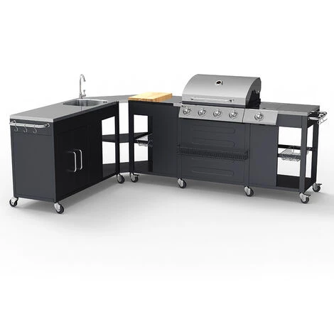 MR TUZZA Barbecue Barbecue Gaz Inox 4 + 1 Brûleurs Rack étagères évier Mustard Fr 6 MR TUZZA Barbecue Barbecue Gaz Inox 4 + 1 Brûleurs Rack étagères évier Mustard Fr – Image 4