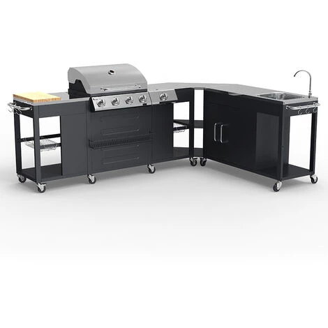 MR TUZZA Barbecue Barbecue Gaz Inox 4 + 1 Brûleurs Rack étagères évier Mustard Fr 7 MR TUZZA Barbecue Barbecue Gaz Inox 4 + 1 Brûleurs Rack étagères évier Mustard Fr – Image 5