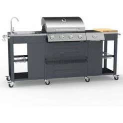 MR TUZZA Barbecue à Gaz En Inox 4 + 1 Brûleurs Avec évier Et étagères Tartara Fr