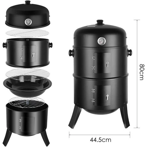 BAMNY Barbecue Fumoir Smoker, 3 En 1 Multifonctions BBQ Grill à Charbon, Thermomètre Inclus, Avec Accroches, 3 Grilles Grande Capacité, Pour Cuisson En Plein Air, Fête, 80X44,5cm, 16 Pouces 4 BAMNY Barbecue Fumoir Smoker, 3 En 1 Multifonctions BBQ Grill à Charbon, Thermomètre Inclus, Avec Accroches, 3 Grilles Grande Capacité, Pour Cuisson En Plein Air, Fête, 80X44,5cm, 16 Pouces – Image 2