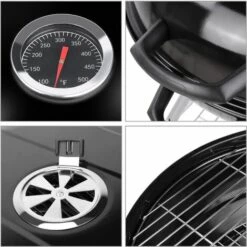BAMNY Barbecue à Charbon De Bois 22’’ ? 57 Cm BBQ Grill Ronde En émail Noir FUMOIR Smoker Mobile à Roulettes Système D'aération Avec Couvercle Réversible Et Thermomètre Intégré Pour Camping Au Jardin -France Barbecue Soldes Boutique 44194358 4