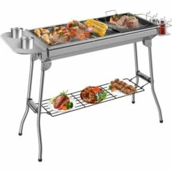 BAMNY Barbecue à Charbon, Barbecue Pliant Portable, BBQ De Table En Acier Inoxydable, Pour Barbecue De Jardin, Extérieur Camping Et Pique Nique, AVCE Poêle à Frire Antiadhésive (pour 5-10 Personnes)