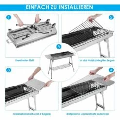 BAMNY Barbecue à Charbon, Barbecue Pliant Portable, BBQ De Table En Acier Inoxydable, Pour Barbecue De Jardin, Extérieur Camping Et Pique Nique, AVCE Poêle à Frire Antiadhésive (pour 5-10 Personnes) -France Barbecue Soldes Boutique 44194372 3