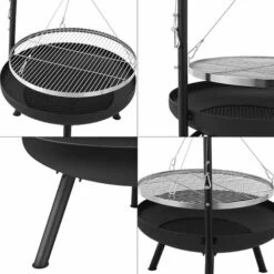 PEDY Brasero Exterieur Avec Gril Suspendu, Foyer Avec Gril Suspendu Réglable En Hauteur, Gril Pivotant Barbecue Avec Brasero, Réglable En Hauteur 4 Niveaux, Ø70cm Brasero Extérieur, Ø64,5cm Grill -France Barbecue Soldes Boutique 44493753 3
