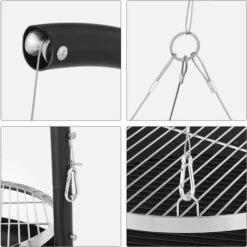 PEDY Brasero Exterieur Avec Gril Suspendu, Foyer Avec Gril Suspendu Réglable En Hauteur, Gril Pivotant Barbecue Avec Brasero, Réglable En Hauteur 4 Niveaux, Ø70cm Brasero Extérieur, Ø64,5cm Grill -France Barbecue Soldes Boutique 44493753 4