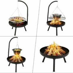 PEDY Brasero Exterieur Avec Gril Suspendu, Foyer Avec Gril Suspendu Réglable En Hauteur, Gril Pivotant Barbecue Avec Brasero, Réglable En Hauteur 4 Niveaux, Ø70cm Brasero Extérieur, Ø64,5cm Grill -France Barbecue Soldes Boutique 44493753 5