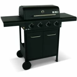ALICE'S GARDEN Barbecue BONACIEUX Noir Et Inox Au Gaz 4 Brûleurs Avec Rangement 2 Tablettes Rabattables 2 Roues PVC - Noir