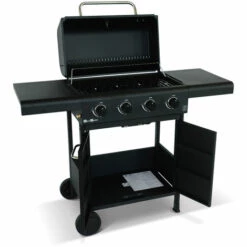ALICE'S GARDEN Barbecue BONACIEUX Noir Et Inox Au Gaz 4 Brûleurs Avec Rangement 2 Tablettes Rabattables 2 Roues PVC - Noir -France Barbecue Soldes Boutique 44638744 4