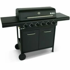 ALICE'S GARDEN Barbecue BONACIEUX Noir Et Inox Au Gaz 6 Brûleurs Avec Rangement 2 Tablettes Rabattables 2 Roues PVC - Noir