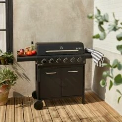 ALICE'S GARDEN Barbecue BONACIEUX Noir Et Inox Au Gaz 6 Brûleurs Avec Rangement 2 Tablettes Rabattables 2 Roues PVC - Noir -France Barbecue Soldes Boutique 44638752 3