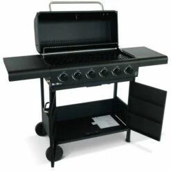 ALICE'S GARDEN Barbecue BONACIEUX Noir Et Inox Au Gaz 6 Brûleurs Avec Rangement 2 Tablettes Rabattables 2 Roues PVC - Noir -France Barbecue Soldes Boutique 44638752 4