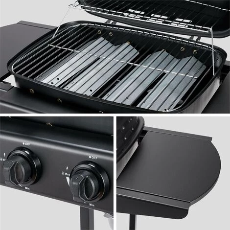 ALICE'S GARDEN Barbecue à Gaz 2 Brûleurs - JUSSAC - Avec Thermomètre Et Deux Tablettes Latérales- Noir - Noir 5 ALICE'S GARDEN Barbecue à Gaz 2 Brûleurs - JUSSAC - Avec Thermomètre Et Deux Tablettes Latérales- Noir - Noir – Image 3