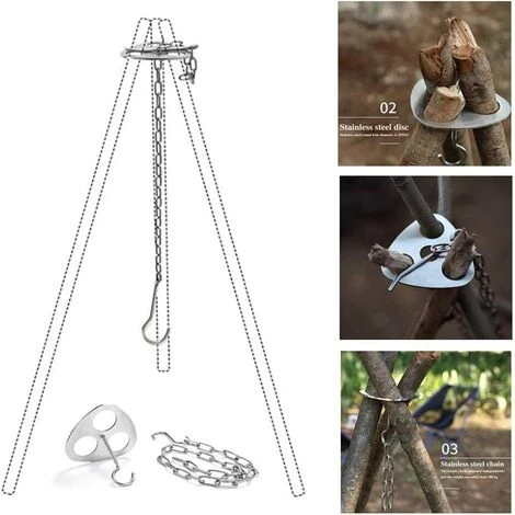 Gril Pivotant,Trépied De Cuisine En Plein Air Pliant Campfire Griller,Trépied De Camping,Support De Pot Suspendu Pour Trépied De Camping Portable,Cintre De Support De Barbecue Fontainebleau 4Pcs Argent 6 Gril Pivotant,Trépied De Cuisine En Plein Air Pliant Campfire Griller,Trépied De Camping,Support De Pot Suspendu Pour Trépied De Camping Portable,Cintre De Support De Barbecue Fontainebleau 4Pcs Argent – Image 4