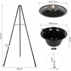 FEMOR Barbecue Suspendu Sur Trépied, Pot De Goulash (6 L) Avec Trépied (151 Cm) Et Chaîne Suspendue (250 Cm), Set Marmite à Goulasch Réglable En Hauteur, Émaillé, Résistant Aux Rayures -France Barbecue Soldes Boutique 44908893 3