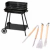 LOLA HOME Pack Barbecue Au Charbon Et 3 Accessoires Milena Avec Grille Et Roues En Acier Noir -France Barbecue Soldes Boutique 44933937 1