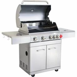 Barbecue Gaz INOX 4 Brûleurs +1 Réchaud 17.5KW,inclus Grill Et Plancha & Thermomètre,Puissance Totale 17.5KW,- PHÉNIX GREADEN - Inox