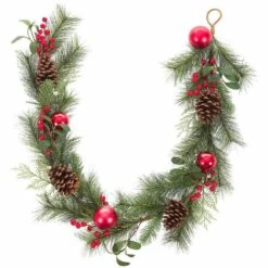 LOLA HOME Guirlande De Noël Avec Pin Et Houx En Plastique PVC Vert 150x18x12 Cm