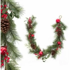 LOLA HOME Guirlande De Noël Avec Pin Et Houx En Plastique PVC Vert 150x18x12 Cm -France Barbecue Soldes Boutique 45790083 3