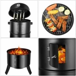 AICOK Barbecue 3 En 1, Grill, Fumoir, Smoker Avec Thermomètre Et Crochets Pour Fumer - Charbon De Bois Noir -France Barbecue Soldes Boutique 46223202 3