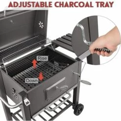 BIGZZIA Barbecue à Charbon Avec Couvercle Type Fumoir - 2 Roues + Tablette Latérale Et Crochet - 137 X 46 X 106 Cm - Noir -France Barbecue Soldes Boutique 46454101 3