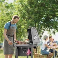BIGZZIA Barbecue à Charbon Avec Couvercle Type Fumoir - 2 Roues + Tablette Latérale Et Crochet - 137 X 46 X 106 Cm - Noir -France Barbecue Soldes Boutique 46454101 5