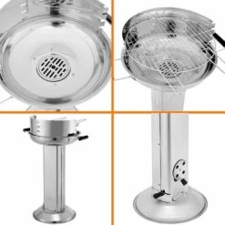 BAMNY Barbecue Sur Pied En Acier Inoxydable, Gril à Colonne, ? 39 Cm Gril à Charbon, Grille De Gril Réglable En Hauteur, Cendrier Et Régulateur De Ventilation, Avec Poignée, 52 * 43 * 84,5 Cm -France Barbecue Soldes Boutique 46605818 4