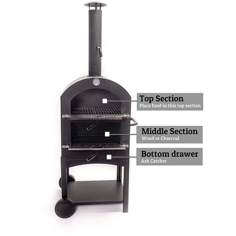 BBQ Barbecue à Charbon De Bois - Four à Pizza - Fumoir - 3 En 1 - Surface De Grillage 34 X 24 Cm - 5 BBQ Barbecue à Charbon De Bois - Four à Pizza - Fumoir - 3 En 1 - Surface De Grillage 34 X 24 Cm - – Image 3
