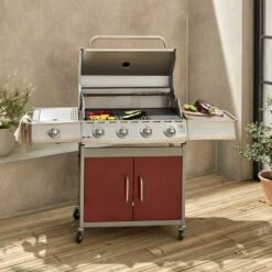 ALICE'S GARDEN Barbecue Gaz Inox 17kW - Richelieu Rouge - Barbecue 5 Brûleurs Dont 1 Feu Latéral. Côté Grill Et Côté Plancha - Rouge -France Barbecue Soldes Boutique 47582477 3