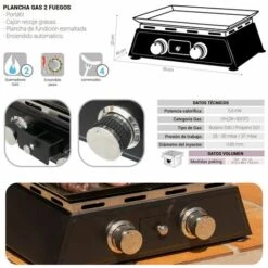 LOLA HOME Plancha à Gaz Portable Sanne Avec 2 Brûleurs En Acier Noir 36x48x22 Cm