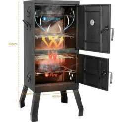 Gizcam Barbecue Fumoir Smoker, Four Fumoir, Barbecue à Charbon De Bois, Multifonctions BBQ Grill Avec Thermomètre Intégré, Porte à Double Paroi En Inox Noir, 102*40.5*37.5 Cm -France Barbecue Soldes Boutique 48215181 3