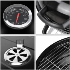 Homfa Barbecue Charbon 22’’ Ø 57 Cm De Bois Rond Avec Structure En Acier | Noir -France Barbecue Soldes Boutique 48385617 3