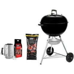 Pack WEBER Barbecue à Charbon Original Kettle E-5710 57cm Noir - Un Sac De Charbon 5kg - Un Kit Cheminée D'allumage 3 En 1
