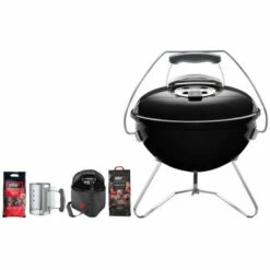 Pack WEBER Barbecue à Charbon Smokey Joe 37cm Noir - Sac De Charbon - Sac De Transport - Cheminée D'allumage - Sac De Briquettes