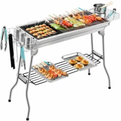 ZHUOXUAN Barbecue à Charbon Pliant Portable, BBQ De Table Avec Double Ailes Pliantes, Pour Barbecue De Jardin, Camping Et Pique Nique, Avec Poêle à Frire Antiadhésive Et Évents Réglables, 70*33.5*73cm -France Barbecue Soldes Boutique 51459594 2