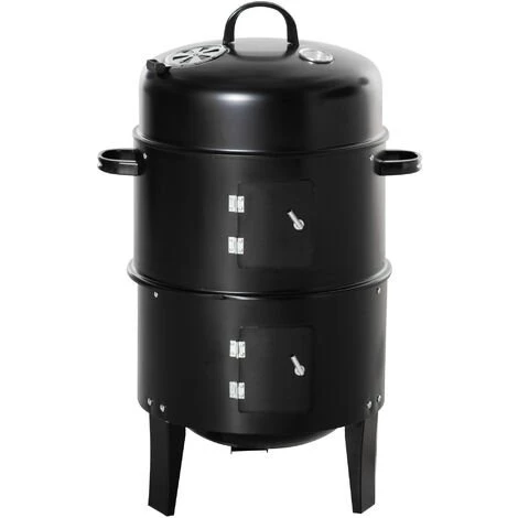 Outsunny Barbecue Fumoir Grill Braséro 3 En 1 - 2 Grilles De Cuisson, 2 Portes - Thermomètre, Aérateur - Ø 40 X 80H Cm - Acier Inox. Noir - Noir 3 Outsunny Barbecue Fumoir Grill Braséro 3 En 1 - 2 Grilles De Cuisson, 2 Portes - Thermomètre, Aérateur - Ø 40 X 80H Cm - Acier Inox. Noir - Noir