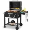 AICOK Barbecue Charbon De Bois à 2 Roues 2 Grilles Et 1 Thermomètre En Métal Noir 113x53,5x100 Cm