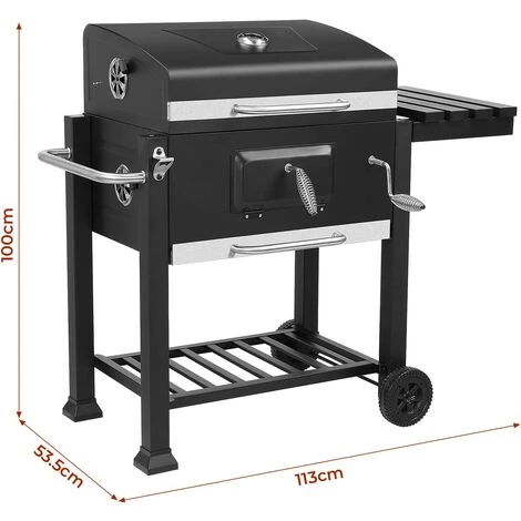 AICOK Barbecue Charbon De Bois à 2 Roues 2 Grilles Et 1 Thermomètre En Métal Noir 113x53,5x100 Cm 4 AICOK Barbecue Charbon De Bois à 2 Roues 2 Grilles Et 1 Thermomètre En Métal Noir 113x53,5x100 Cm â Image 2