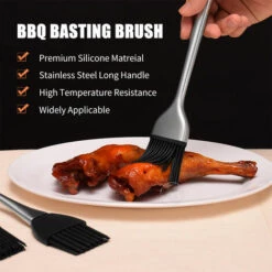 LIFCAUSAL Barbecue Grill Patisserie Brosse Sauce Badigeonner Brosse Barbecue Résistant à La Chaleur Cuisson Cuisson Silicone Longue Brosse Poignées En Acier Inoxydable -France Barbecue Soldes Boutique 53643040 2