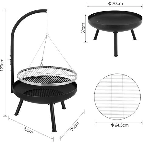 AICOK Brasero Exterieur , Foyer Avec Gril Suspendu Réglable En Hauteur, Gril Pivotant Barbecue Avec Brasero, Réglable En Hauteur 4 Niveaux, Ø70cm Brasero Extérieur, Ø64,5cm Grill 5 AICOK Brasero Exterieur , Foyer Avec Gril Suspendu Réglable En Hauteur, Gril Pivotant Barbecue Avec Brasero, Réglable En Hauteur 4 Niveaux, Ø70cm Brasero Extérieur, Ø64,5cm Grill – Image 3