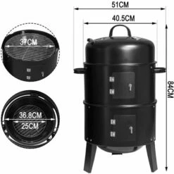 WOLTU Conception 3 En 1 Barbecue Au Charbon De Bois. BBQ Grill Fumé 40x84cm. Grill Barbecue Pour Jardin Camping.Noir -France Barbecue Soldes Boutique 54102546 3
