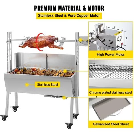 M-E Grill Rotatif Barbecue Charbon électrique Bbq Rôtissoire Acier Inox - 60 Kg, 25 W, Pour Un Usage Commercial & Domestique, Réglable En Hauteur 7 M-E Grill Rotatif Barbecue Charbon électrique Bbq Rôtissoire Acier Inox - 60 Kg, 25 W, Pour Un Usage Commercial & Domestique, Réglable En Hauteur – Image 5